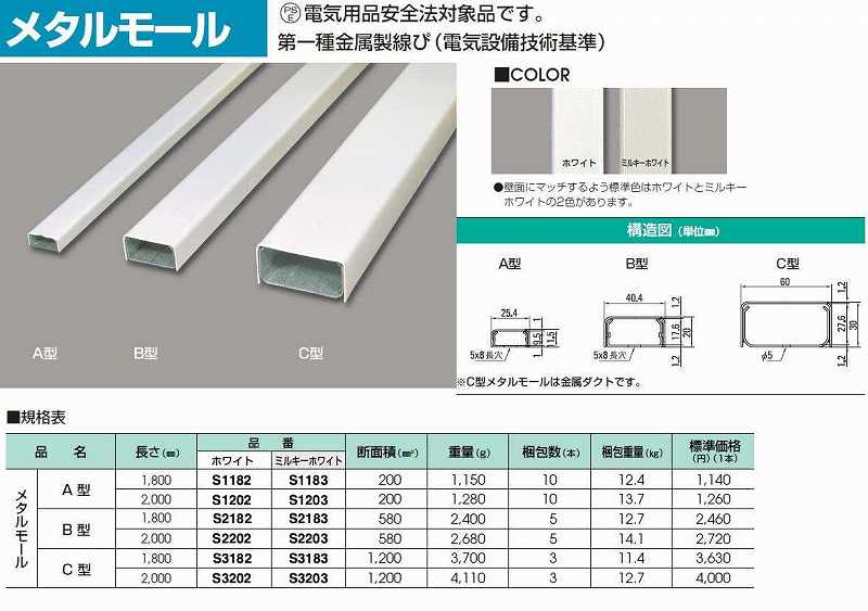 マサル工業株式会社 S1182 マサル工業:メタルモール(A型・1800mm・ホワイト) マサル工業株式会社 S1182 マサル工業:メタルモール(A型・1800mm・ホワイト)